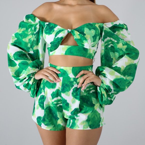 Green Water Lilly Shorts Set